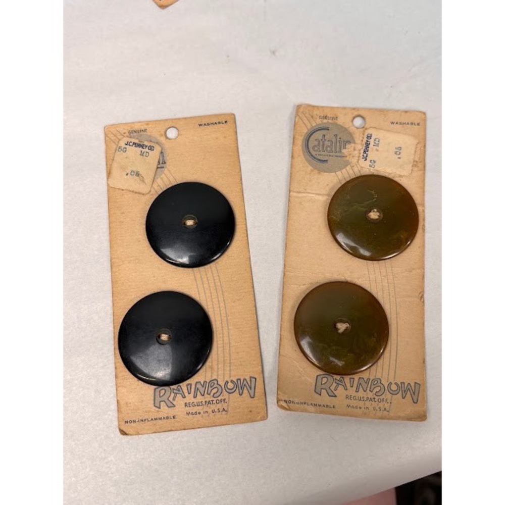 Vintage Rainbow Catalin Buttons JC Penney Cards Black Brown 1.25 Inch 4pc